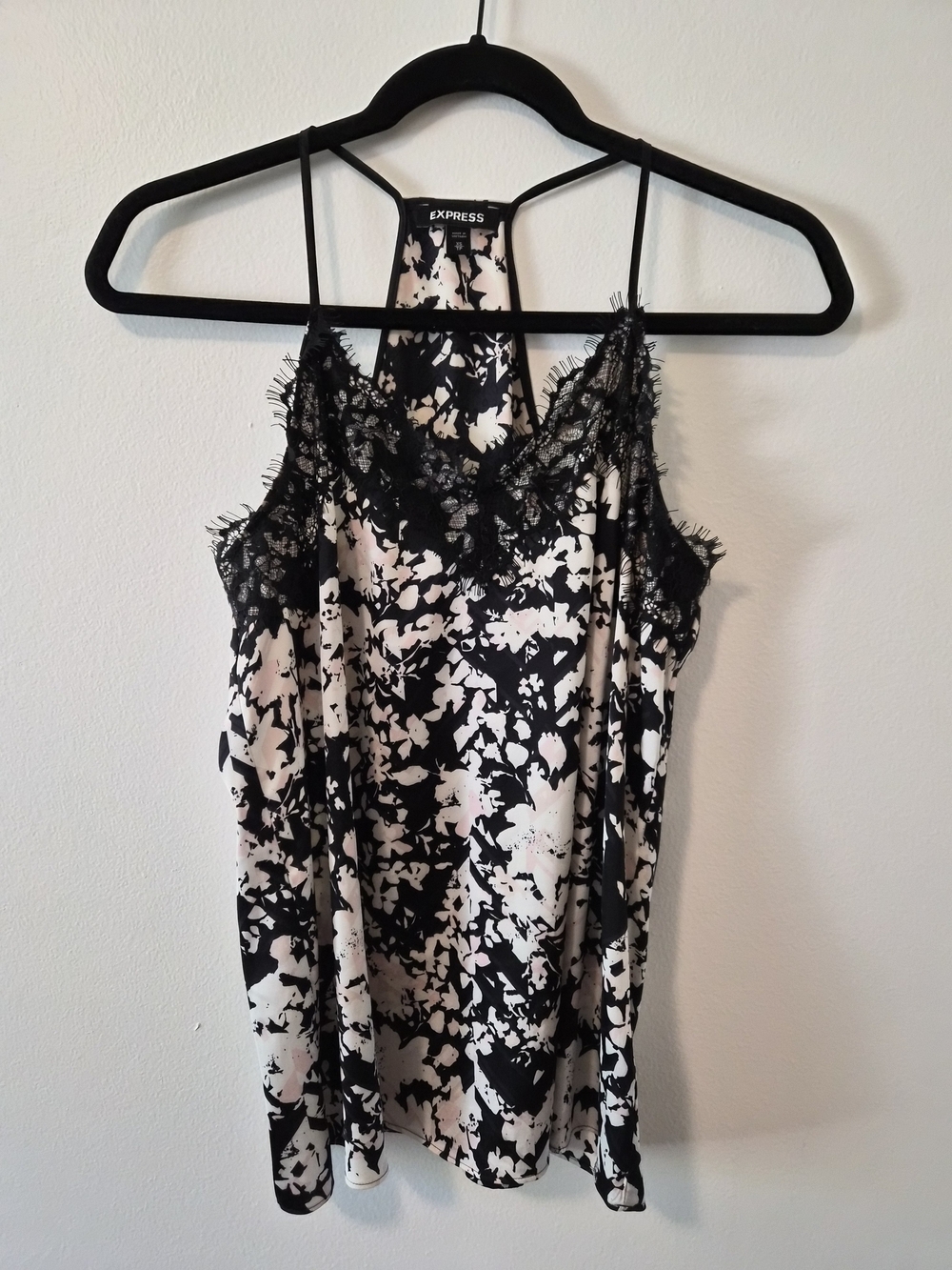 Express Black & Cream Lace Trim Floral Barcelona Cami Size XS